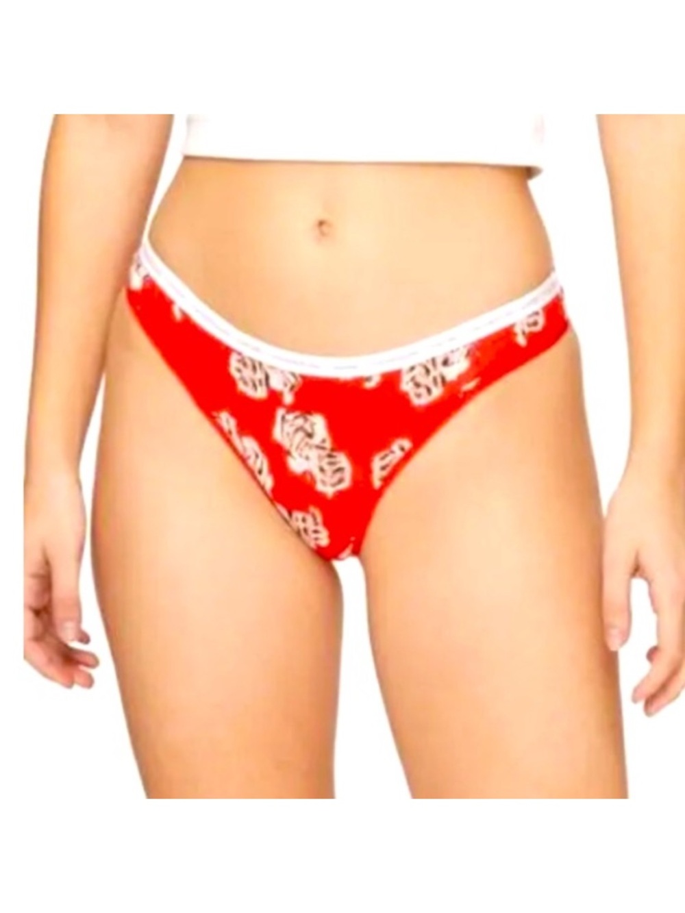 Calvin Klein Women's Cotton Singles Thong Underwear Flower Print Red NWT